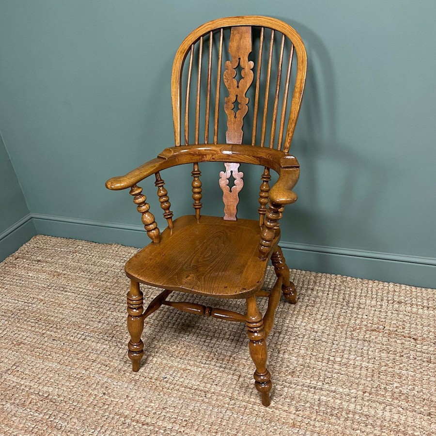 Antique Furniture Antiques World (via WooCommerce) Chairs | Quality Elm & Ash Broad Arm Antique Windsor Chair