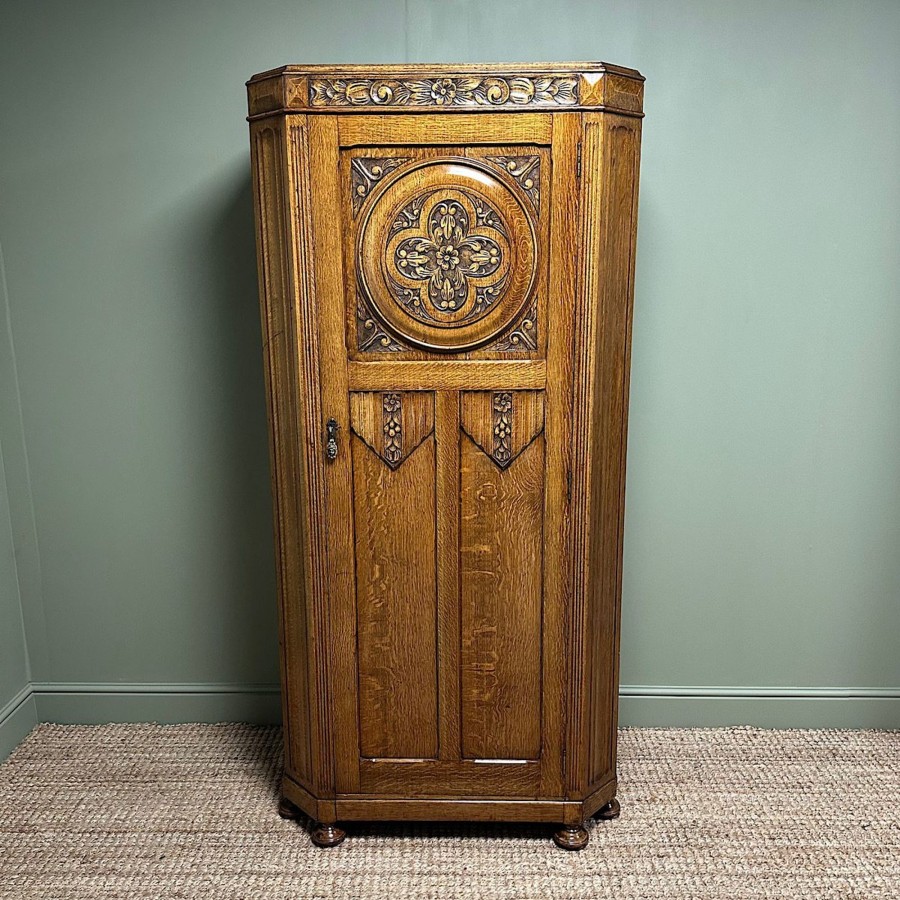 Antique Furniture Antiques World (via WooCommerce) Cupboards & Cabinets | Quality Oak Antique Hall Wardrobe / Cupboard