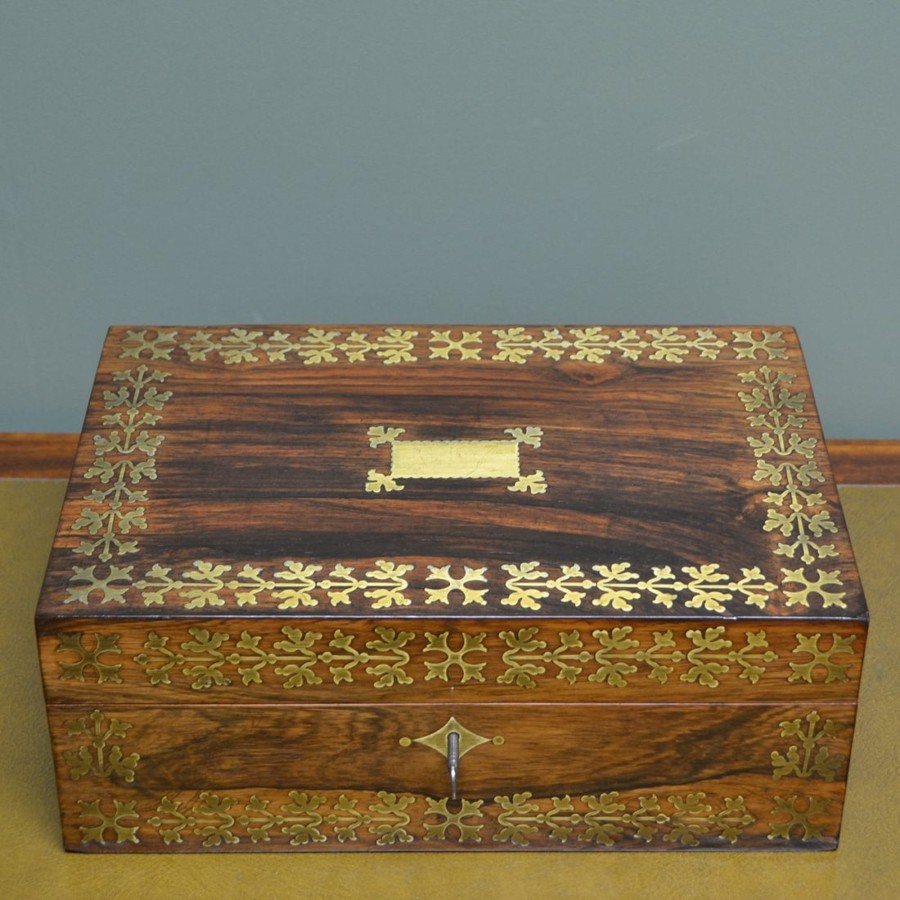 Antique Furniture Antiques World (via WooCommerce) Collectables | Striking Regency Rosewood & Brass Inlaid Antique Box