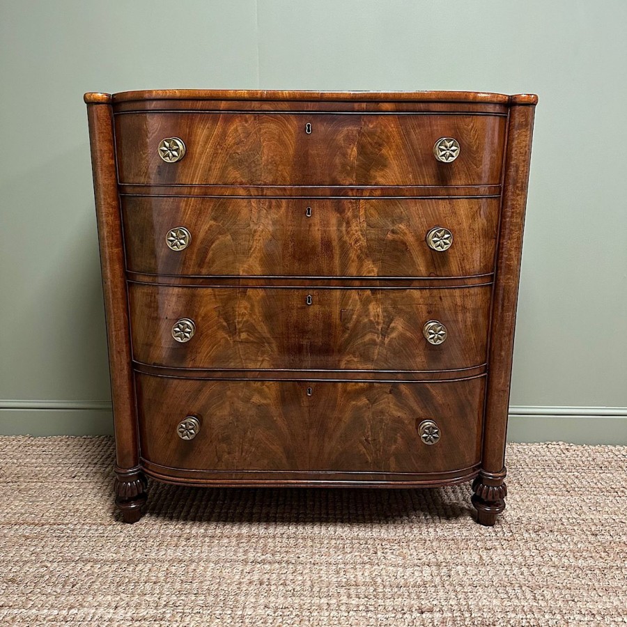 Antique Furniture Antiques World (via WooCommerce) Chest Of Drawers | Outstanding Regency Mahogany Antique Bow Fronted Chest Of Drawers