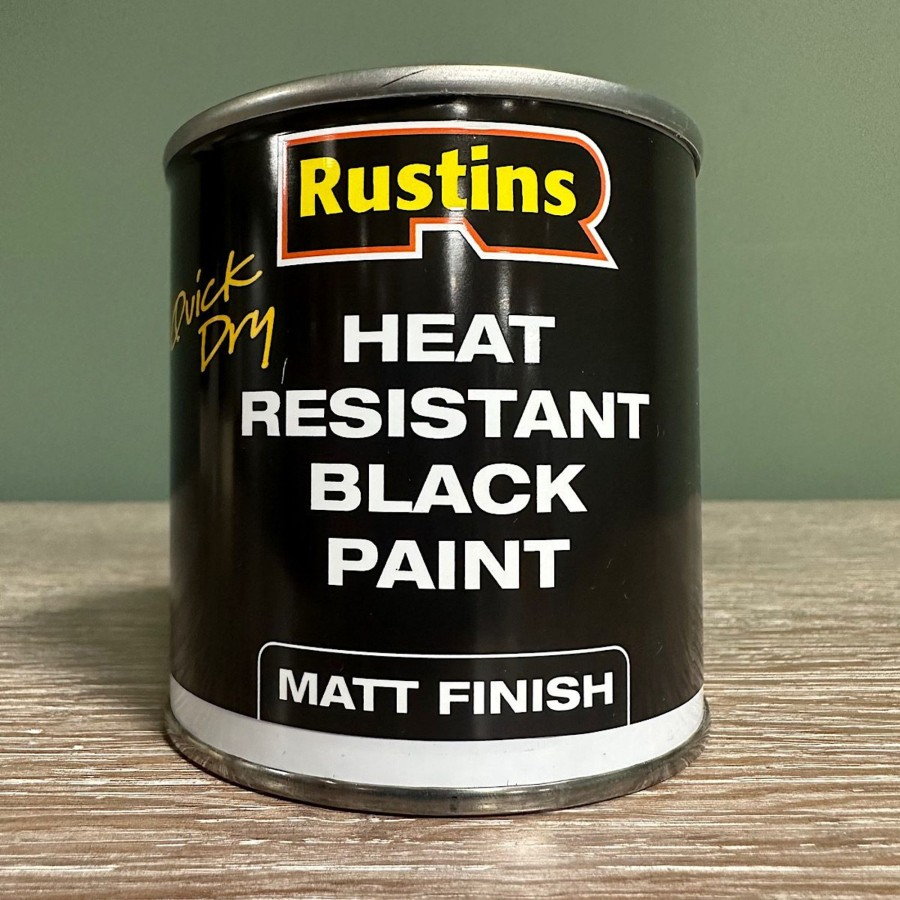 Restoration Materials Antiques World (via WooCommerce) Metal Cleaning / Colouring | Rustins Heat Resistant Black Paint 250Ml