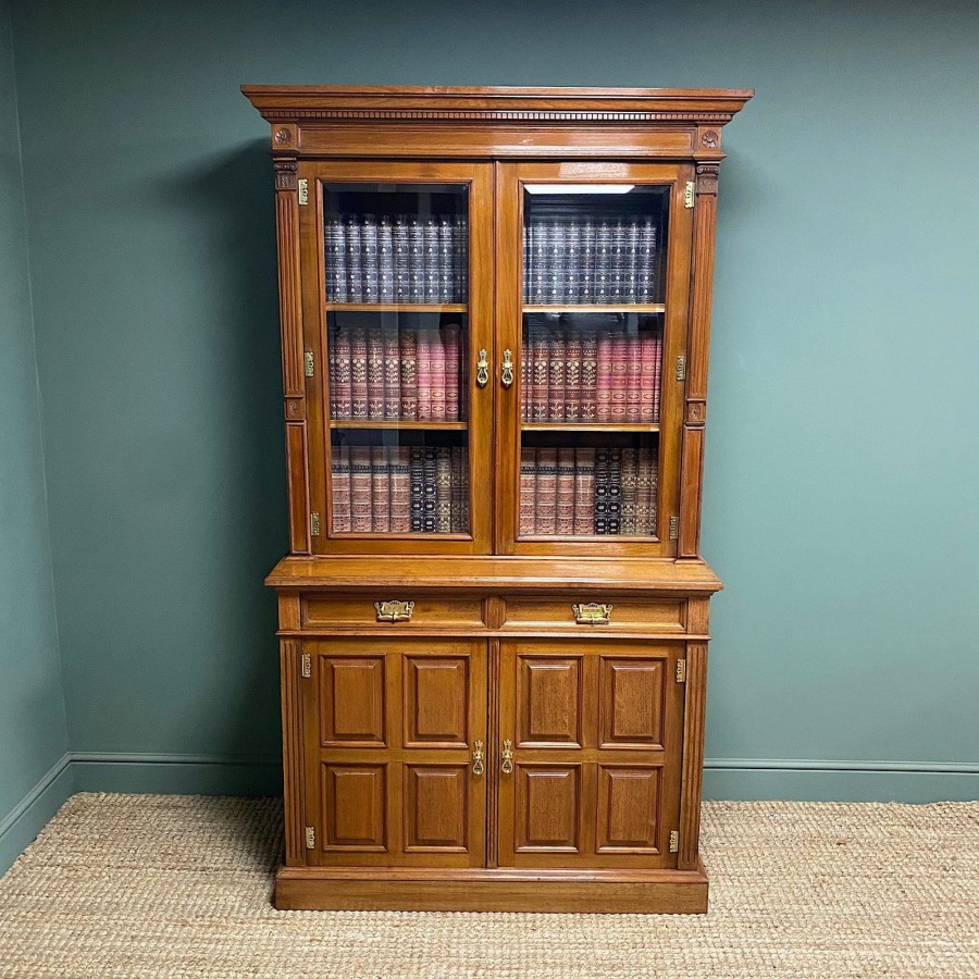 Antique Furniture Antiques World (via WooCommerce) Cupboards & Cabinets | Quality Victorian Walnut Antique Glazed Bookcase On Cupboard