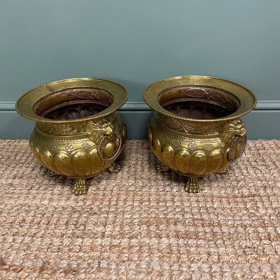 Antique Furniture Antiques World (via WooCommerce) Collectables | Unusual Pair Of Antique Brass Jardinieres