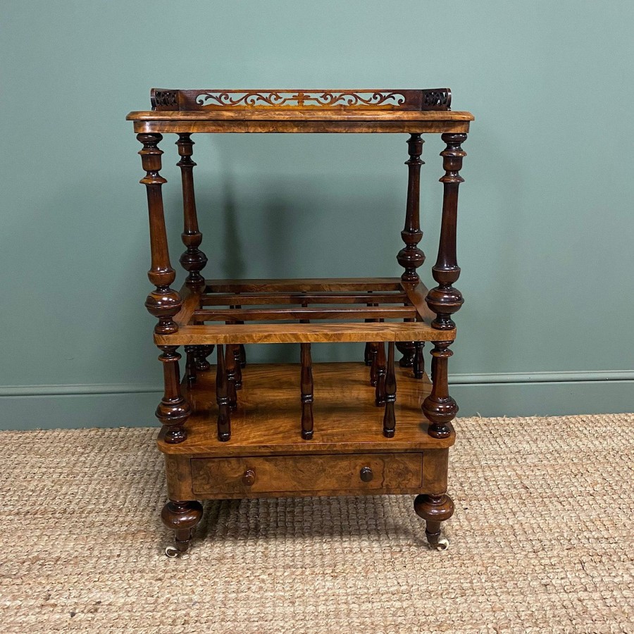 Antique Furniture Antiques World (via WooCommerce) Tables | Spectacular Figured Walnut Antique Canterbury Whatnot