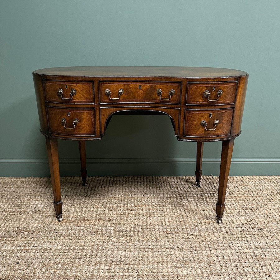 Antique Furniture Antiques World (via WooCommerce) Desks | Beautiful Edwardian Antique Kidney Shaped Writing Desk