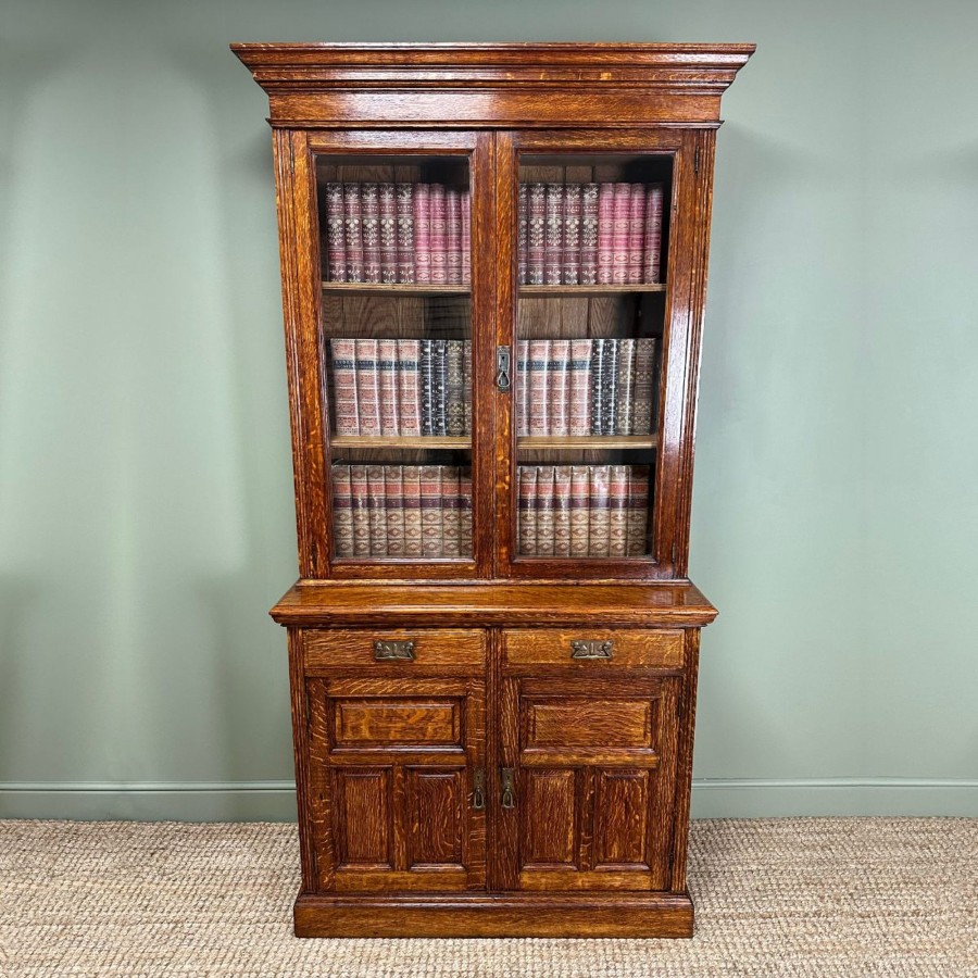 Antique Furniture Antiques World (via WooCommerce) Dressers | Quality Victorian Antique Oak Bookcase On Cupboard