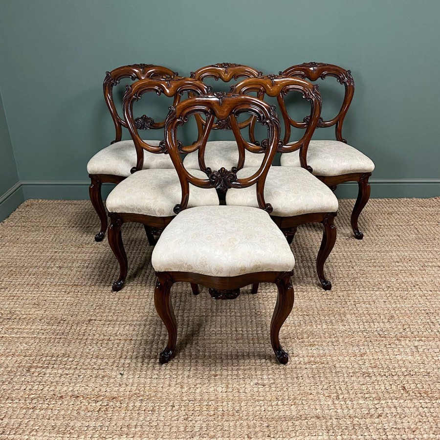 Antique Furniture Antiques World (via WooCommerce) Chairs | Stunning Set Of 6 Antique Victorian Rosewood Dining Chairs