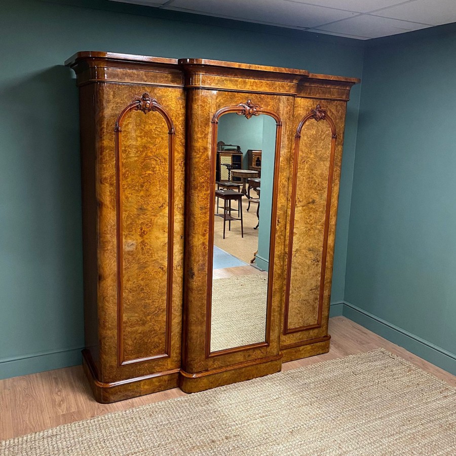 Antique Furniture Antiques World (via WooCommerce) Wardrobes | Spectacular Quality Figured Burr Walnut Antique Triple Wardrobe