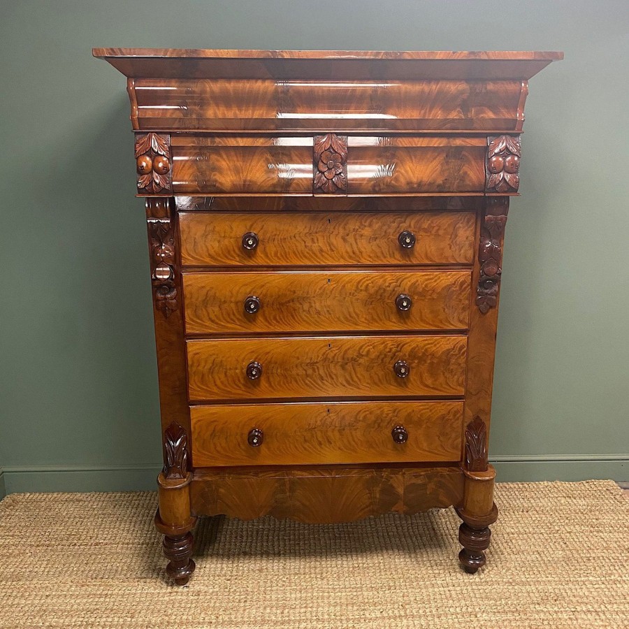 Antique Furniture Antiques World (via WooCommerce) Chest Of Drawers | Spectacular Huge Flamed Mahogany Victorian Antique Scottish Chest Of Drawers