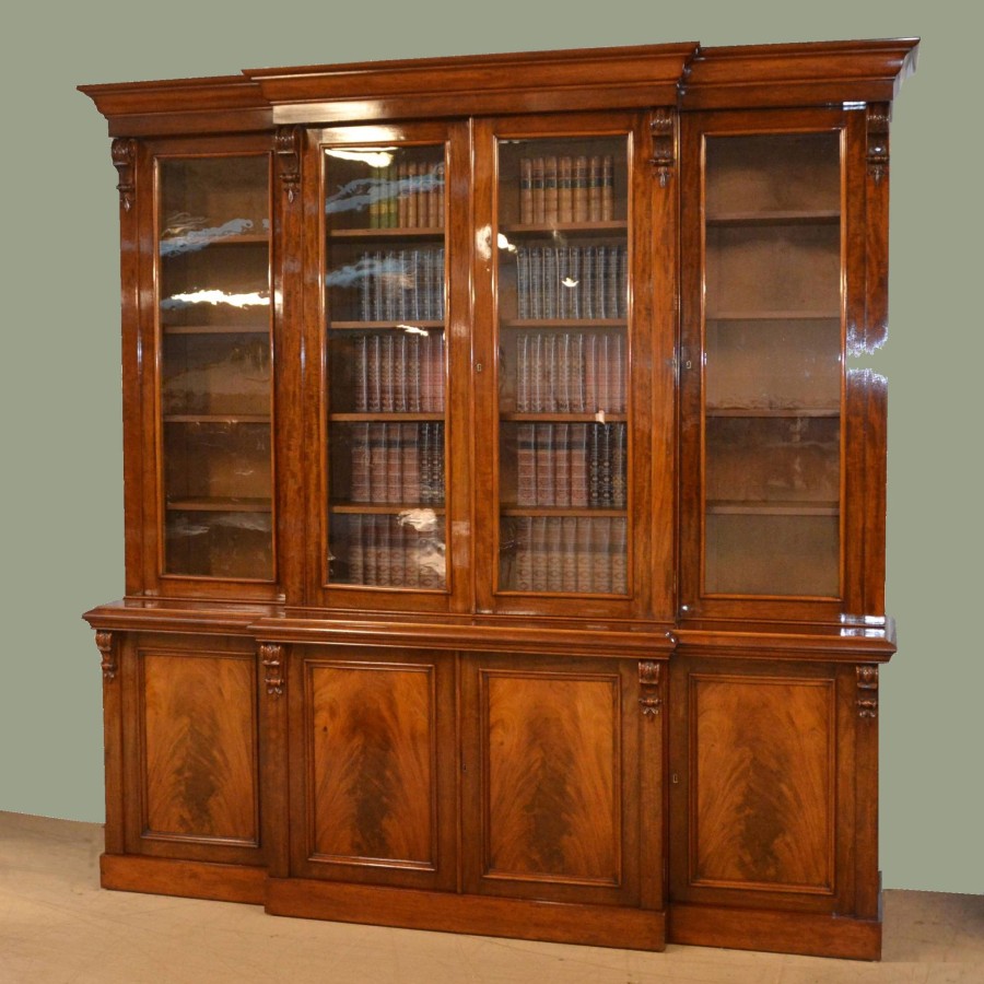 Antique Furniture Antiques World (via WooCommerce) Bookcases | Magnificent Huge Figured Mahogany Regency Break Fronted Library Bookcase