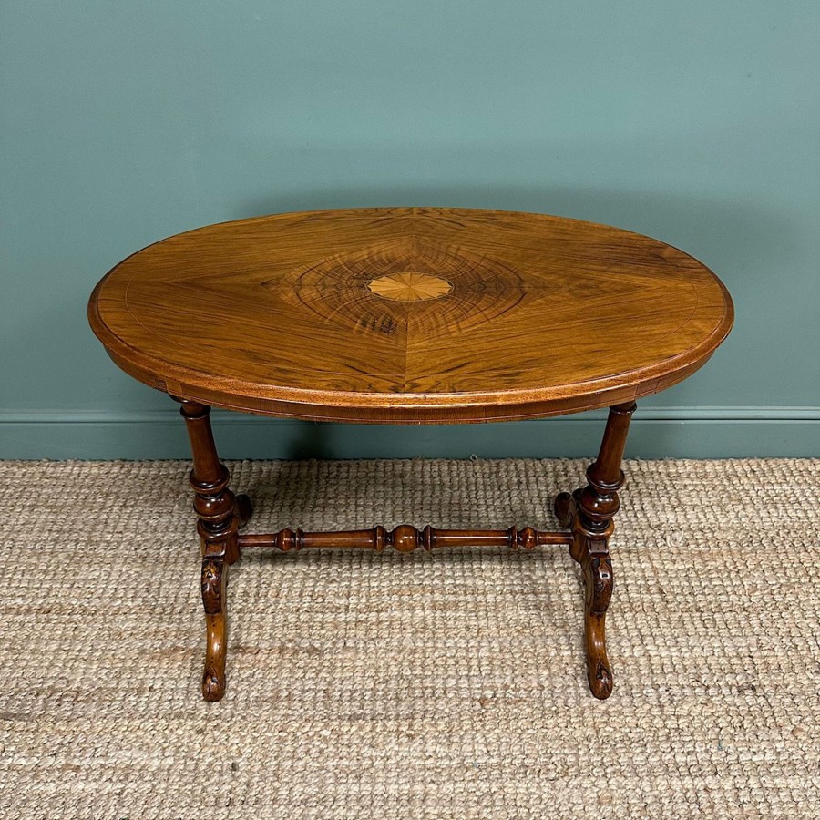 Antique Furniture Antiques World (via WooCommerce) Occasional Tables | Victorian Inlaid Antique Oval Walnut Table