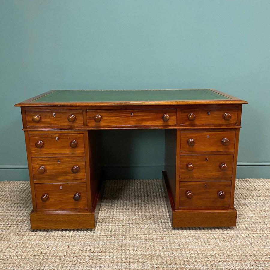 Antique Furniture Antiques World (via WooCommerce) Desks | Large Victorian Mahogany Antique Pedestal Desk