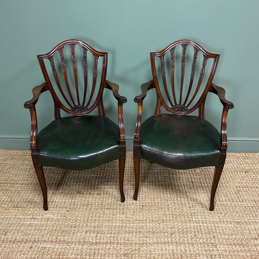 Antique Furniture Antiques World (via WooCommerce) Chairs | Elegant Pair Of Edwardian Hepplewhite Design Antique Carver Chairs