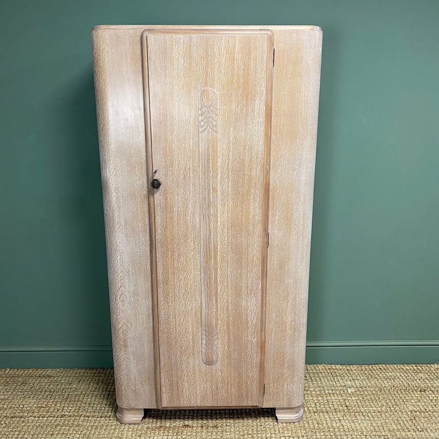 Antique Furniture Antiques World (via WooCommerce) Wardrobes | Limed Oak Art Deco Single Wardrobe