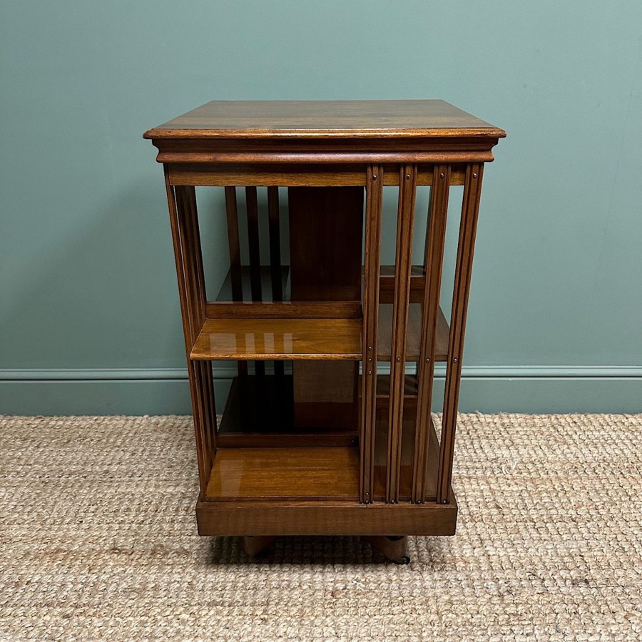 Antique Furniture Antiques World (via WooCommerce) Bookcases | Beautiful Walnut Edwardian Antique Revolving Bookcase