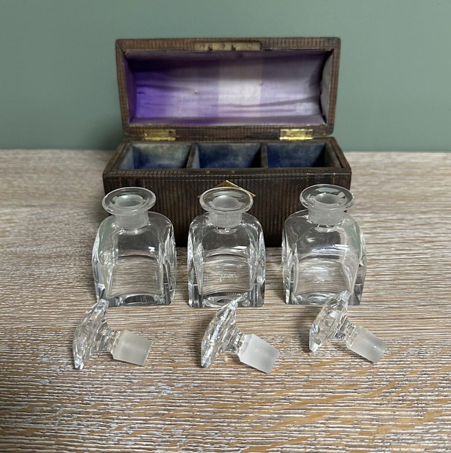 Antique Furniture Antiques World (via WooCommerce) Collectables | Unusual Antique Casket With 3 Cut Glass Bottles