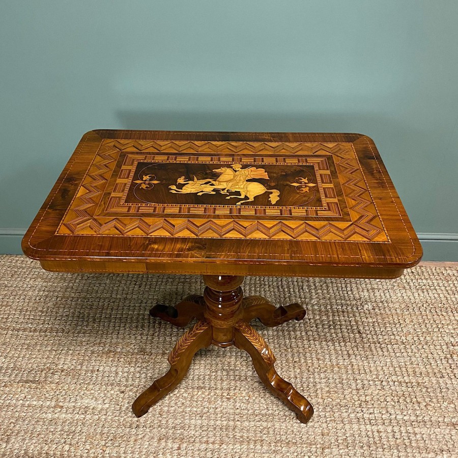 Antique Furniture Antiques World (via WooCommerce) Tables | Spectacular Inlaid Walnut Antique Sorrento Table