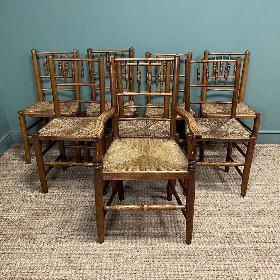 Antique Furniture Antiques World (via WooCommerce) Chairs | 8 Georgian Country House Antique Elm Chairs