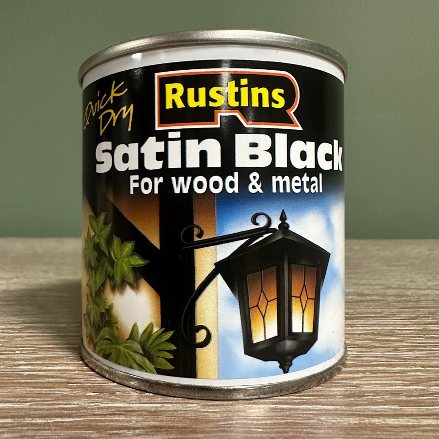 Restoration Materials Antiques World (via WooCommerce) Metal Cleaning / Colouring | Rustins Satin Black Paint 250Ml