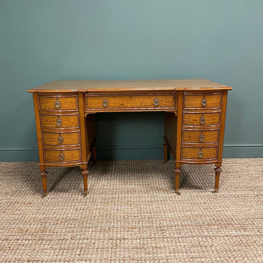 Antique Furniture Antiques World (via WooCommerce) Desks | Fine Quality Large Edwardian Satinwood Antique Pedestal Desk