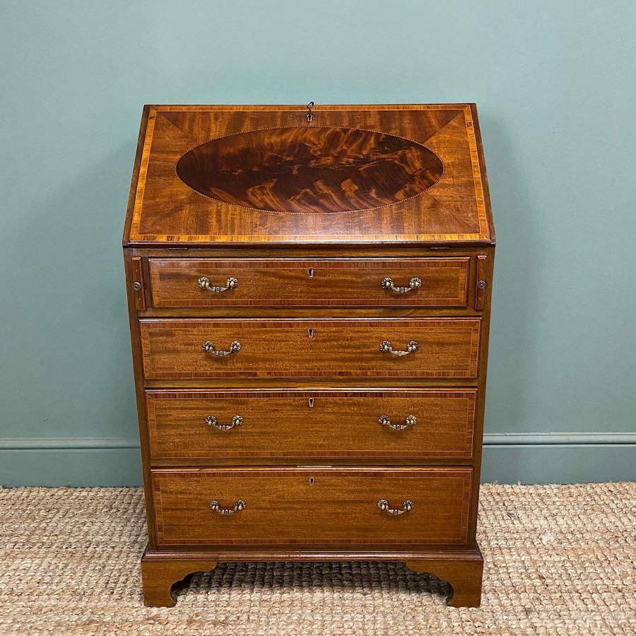 Antique Furniture Antiques World (via WooCommerce) Desks | Quality Small Inlaid Mahogany Antique Edwardian Bureau