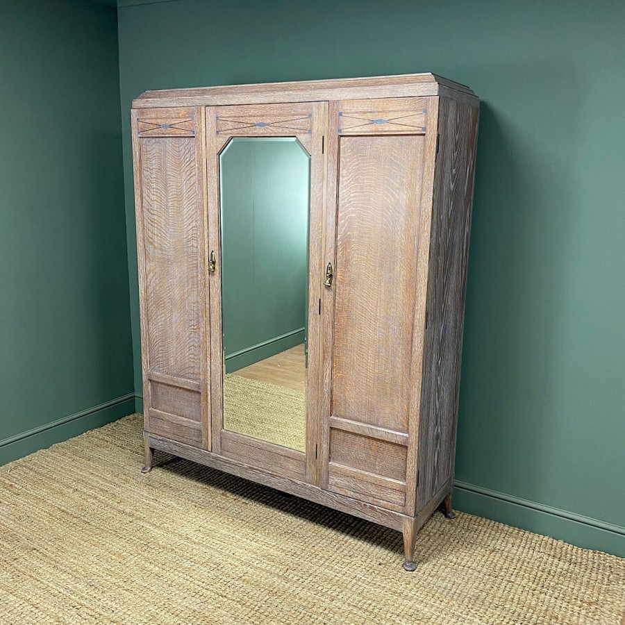 Antique Furniture Antiques World (via WooCommerce) Wardrobes | Decorative Antique Limed Oak Edwardian Wardrobe