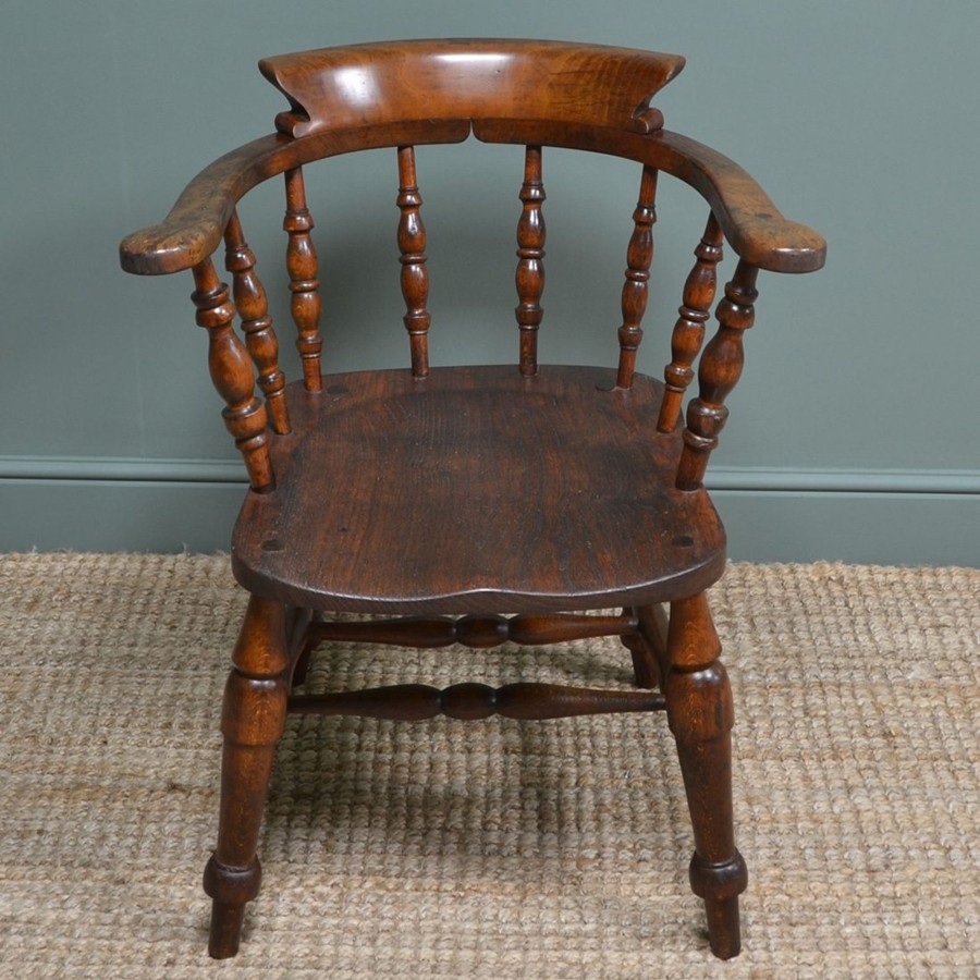 Antique Furniture Antiques World (via WooCommerce) Chairs | Chunky Victorian Elm Smokers Bow Antique Arm Chair