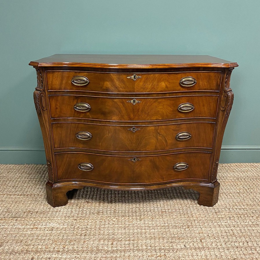 Antique Furniture Antiques World (via WooCommerce) Chest Of Drawers | Spectacular Mahogany Antique Serpentine Chest Of Drawers