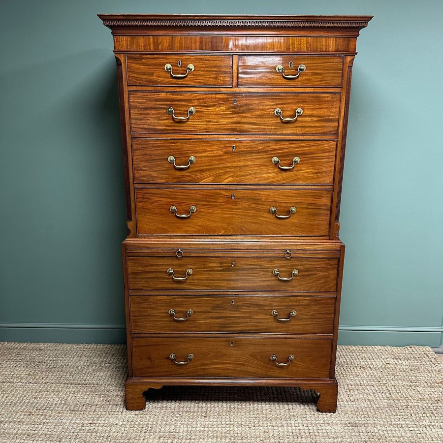 Antique Furniture Antiques World (via WooCommerce) Chest Of Drawers | Spectacular Mahogany Antique Georgian Chest On Chest / Tall Boy