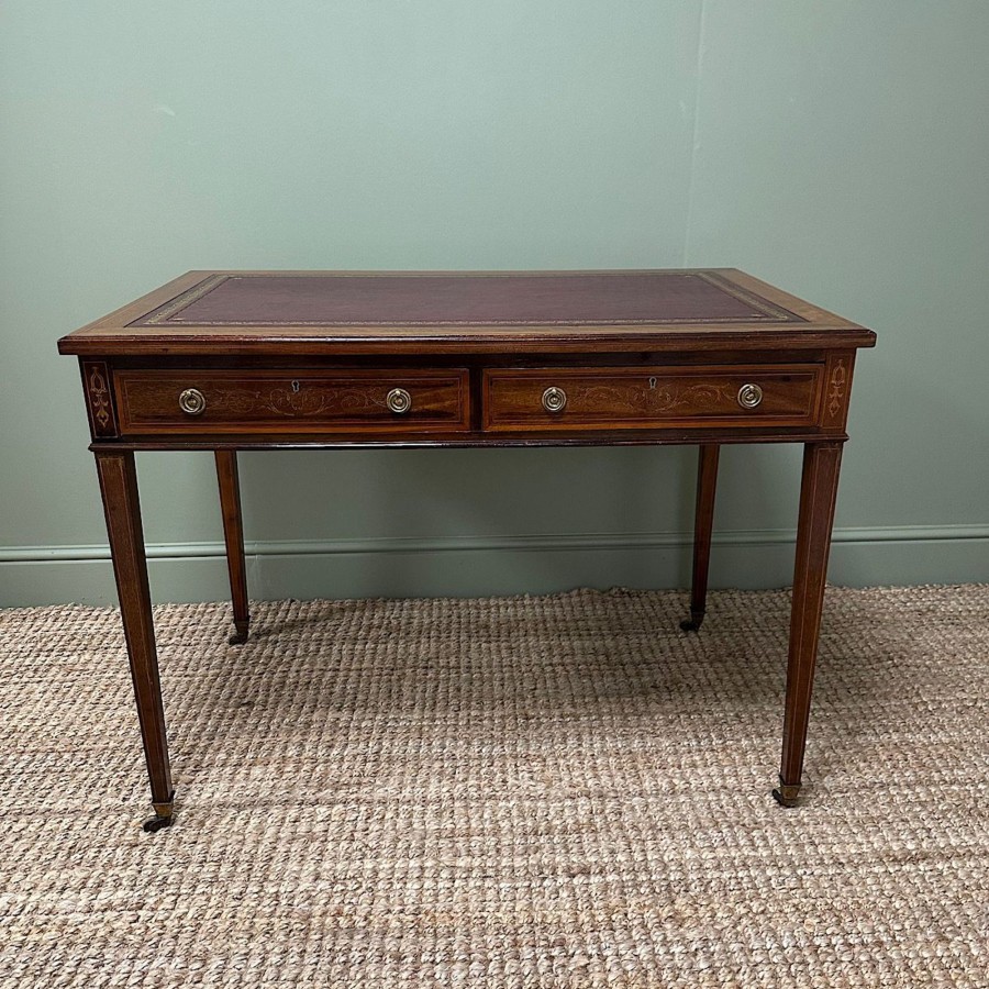 Antique Furniture Antiques World (via WooCommerce) Tables | Superb Quality Antique Inlaid Writing Table / Desk By Jas Shoolbred & Co