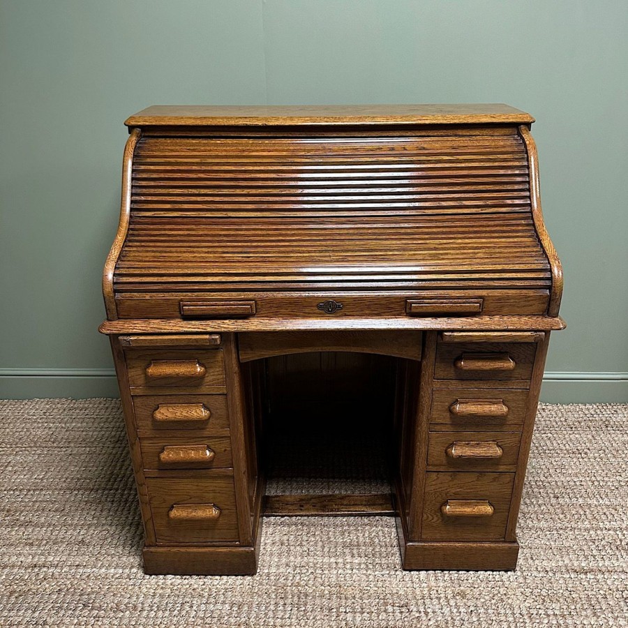 Antique Furniture Antiques World (via WooCommerce) Desks | Quality Antique Oak Roll Top Desk By Lebus