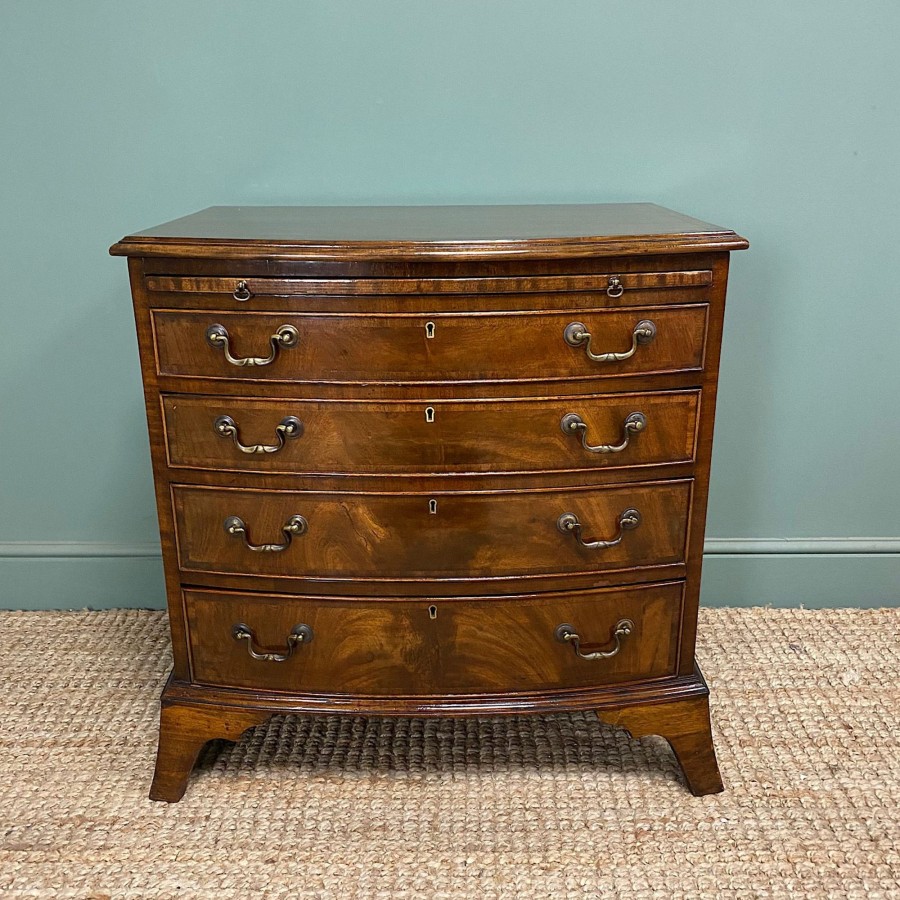 Antique Furniture Antiques World (via WooCommerce) Chest Of Drawers | Quality Small Bow Fronted Antique Chest With Brushing Slide