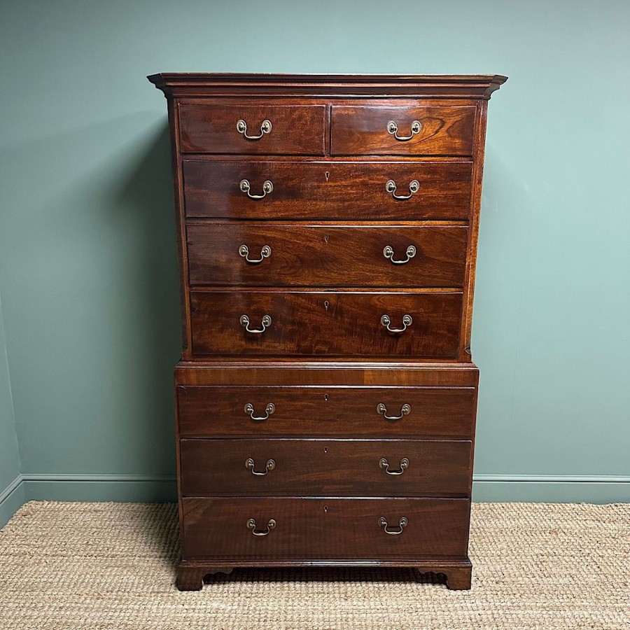 Antique Furniture Antiques World (via WooCommerce) Chest Of Drawers | Georgian Mahogany Chest On Chest / Antique Tall Boy