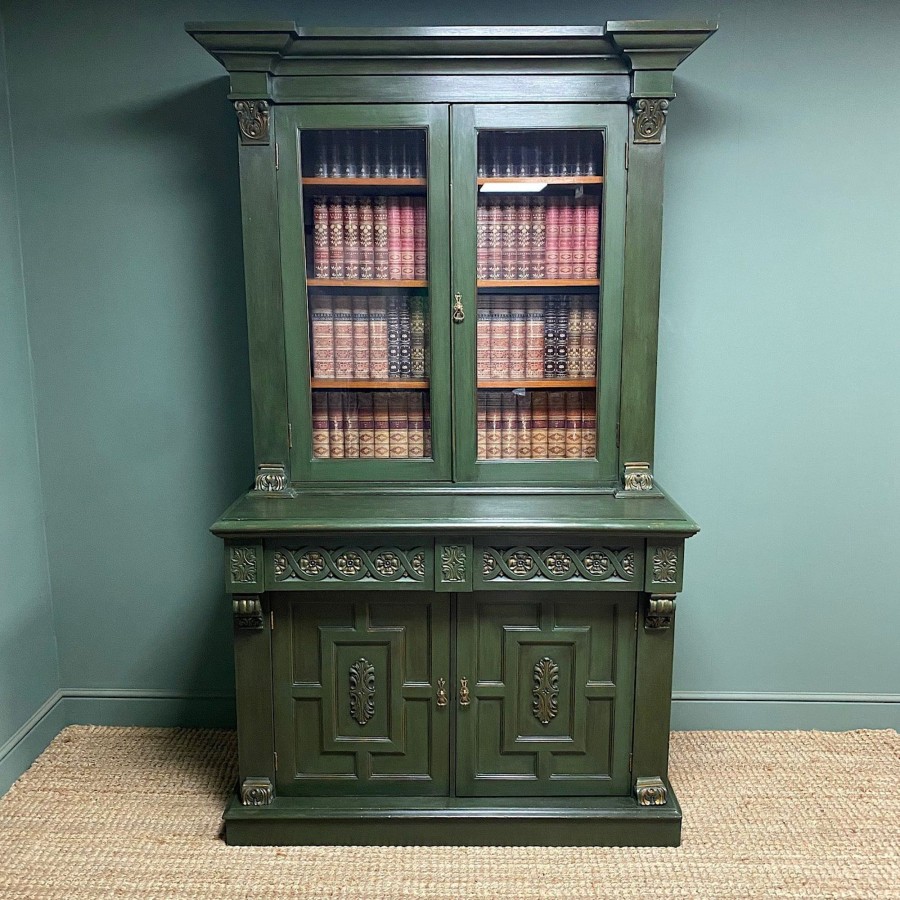 Antique Furniture Antiques World (via WooCommerce) Cupboards & Cabinets | Decorative Painted Antique Bookcase / Dresser