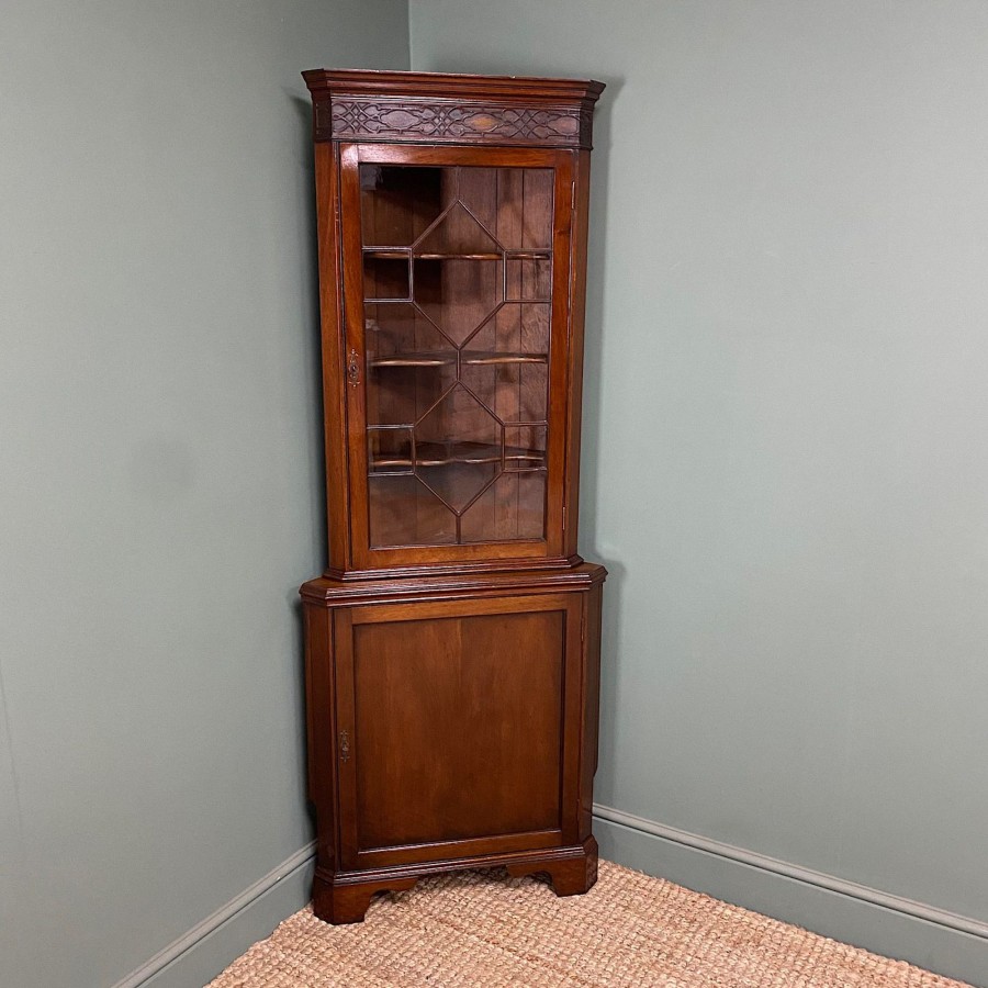 Antique Furniture Antiques World (via WooCommerce) Cupboards & Cabinets | Stunning Edwardian Antique Glazed Corner Display Cabinet