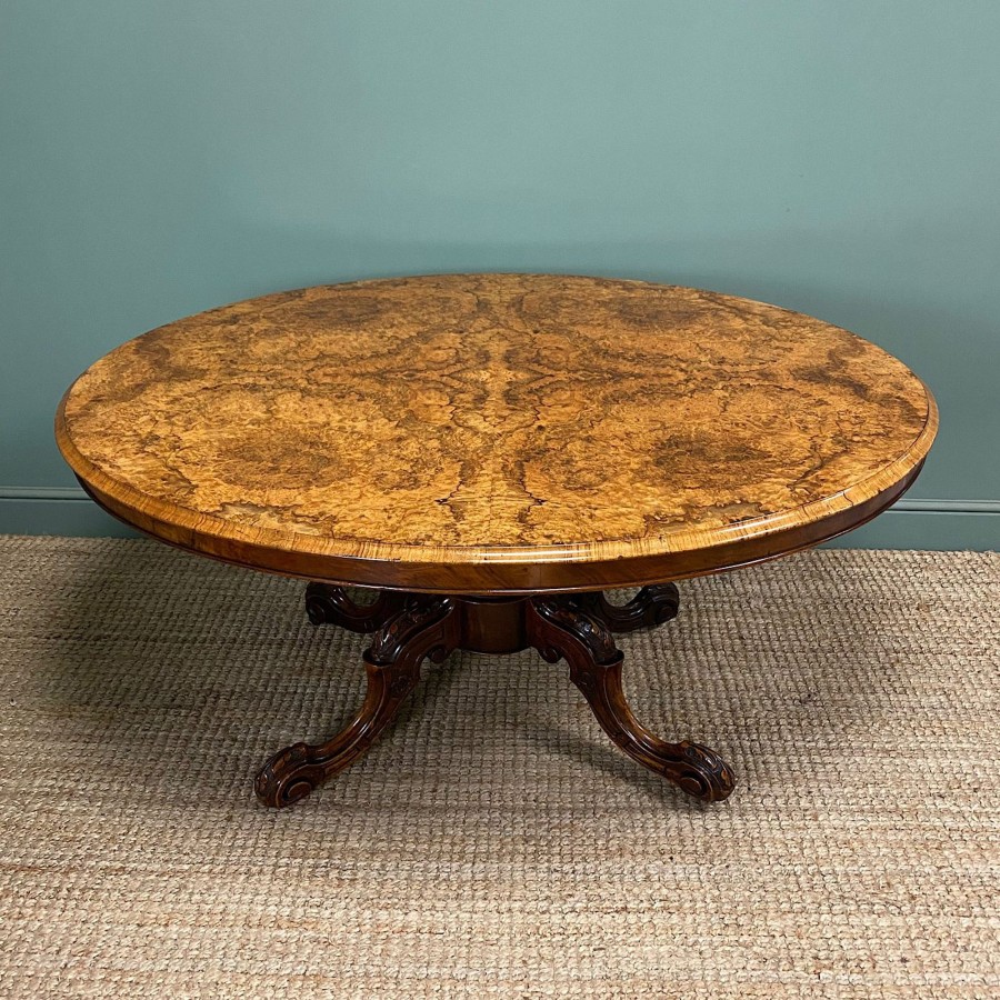 Antique Furniture Antiques World (via WooCommerce) Dining Tables | Stunning Victorian Oval Antique Burr Walnut Table