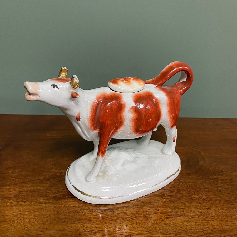 Antique Furniture Antiques World (via WooCommerce) Collectables | Victorian Staffordshire Pottery Cow Creamer With Lid